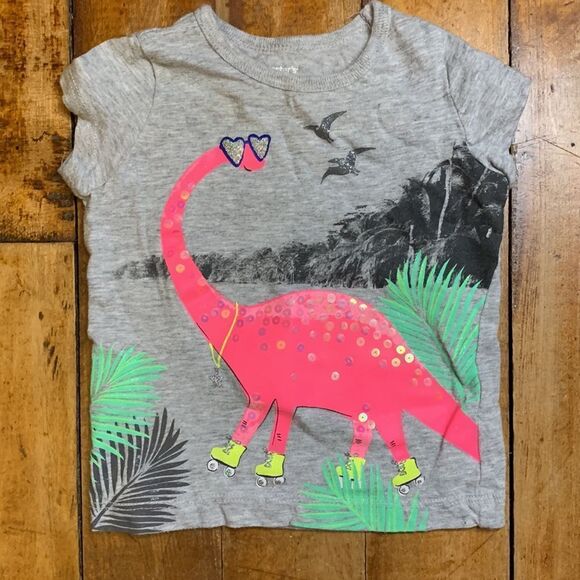 Oshkosh outfit size 9 months shirt Carters shorts summer outfit dinosaur pink - Picture 2 of 6